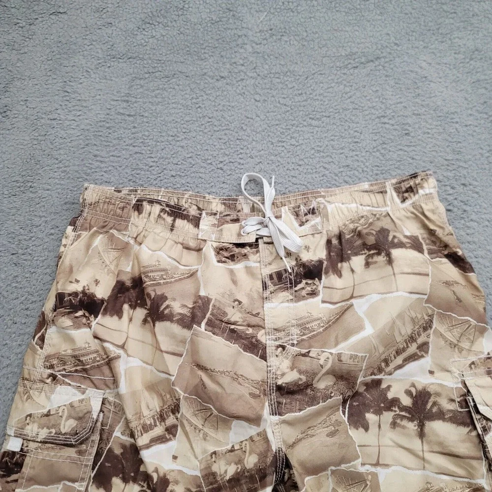 Reel Legends Shorts Mens XL Yellow Brown Swim Trunks Palm Fishing Outdoor Casual